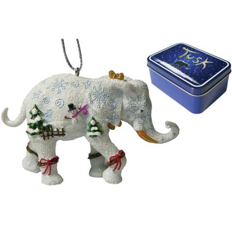 Snowman Elephant Ornament in a Tin